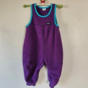 Vintage 90s Patagonia Fleece One Piece Baby Bibs Overalls Blue Purple 2T USA